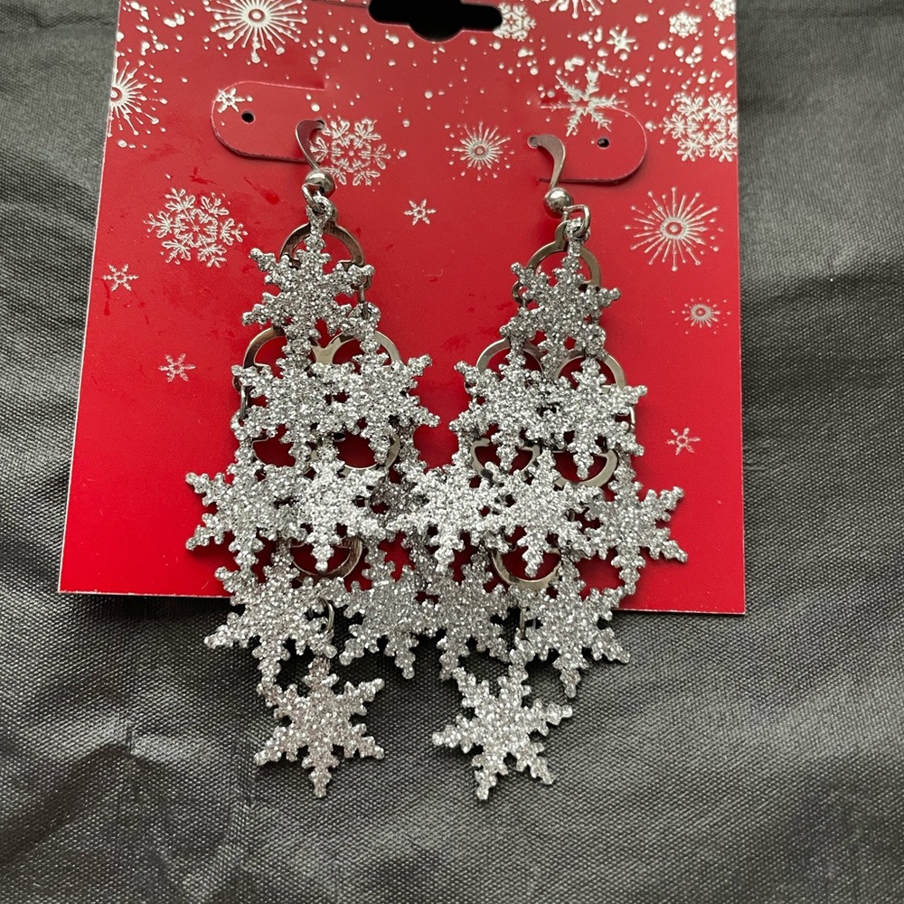 Silver Snowflake Dangle Earrings